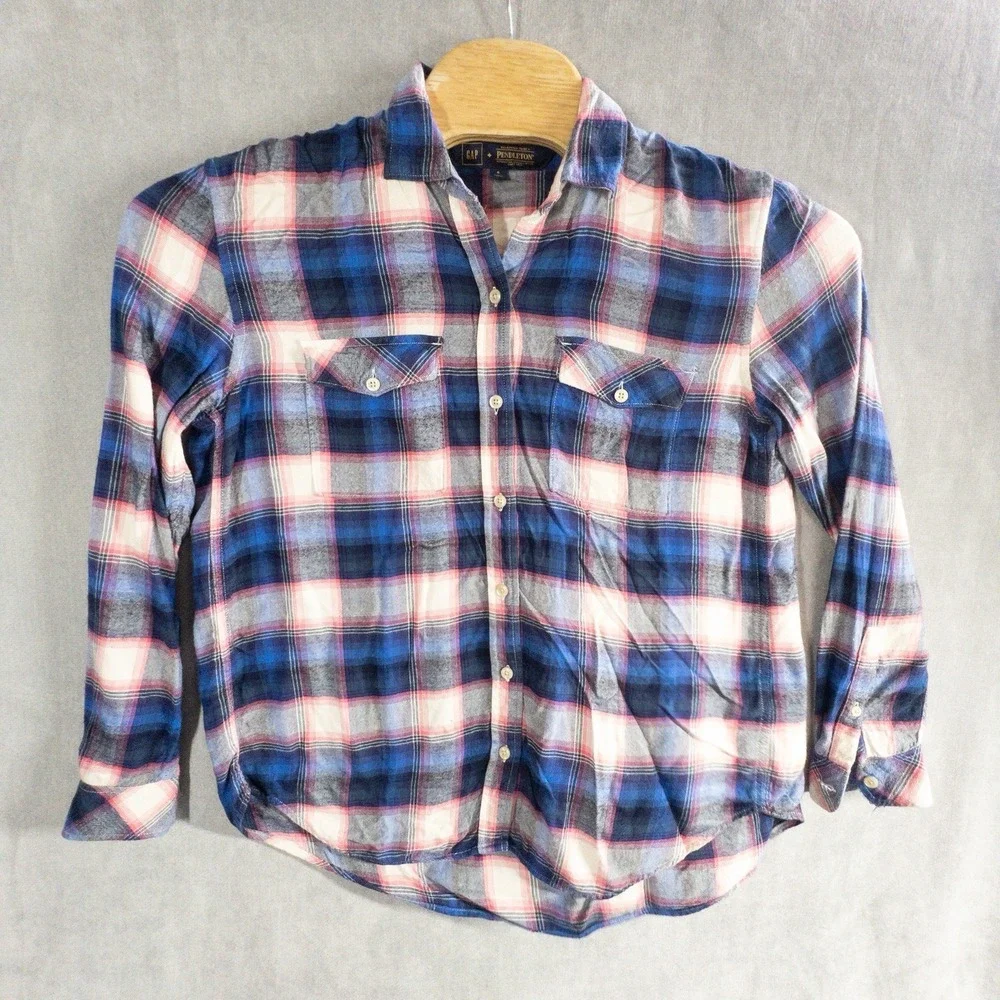 Gap + Pendleton Shirt Womens Small Blue Pink Plaid Flannel Button Up Top